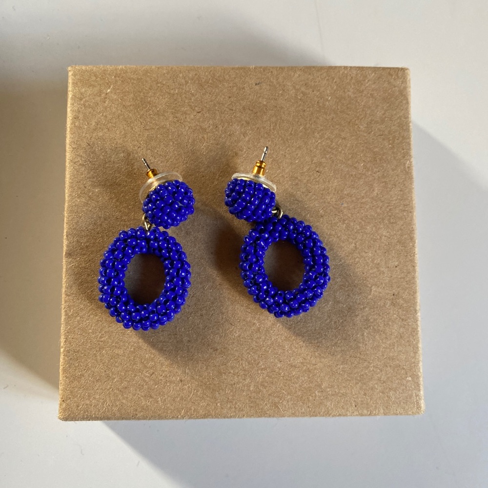J. Crew cobalt bead tear retro drop earrings